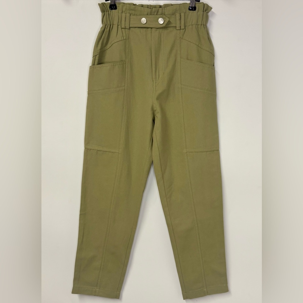 Elodie Women's Olive Green Paper Bag Waist Trousers- NEW